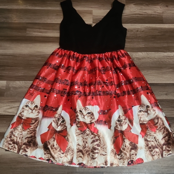 Dresses & Skirts - Charming Christmas Cat Dress - Black and Red Size Large